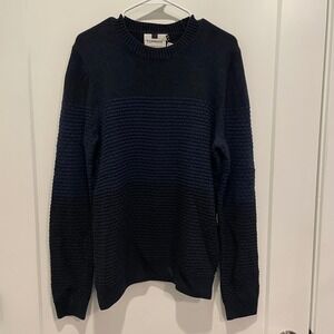 Topman Mens Navy Blue Black Color Block Textured Ribbed Crew Neck Sweater Size M